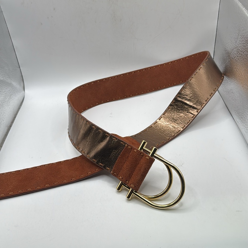 Michael Michael Kors Reversible Brown Leather Belt Gold Buckle Womens M Boho - Picture 2 of 12
